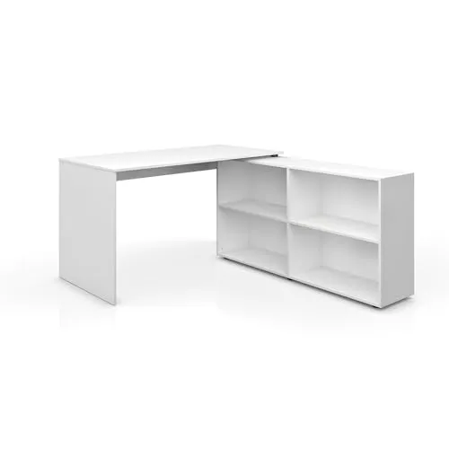 Vicco Eckschreibtisch FlexPlus, Weiß, 137 x 60 cm - Eckschreibtisch mit drehbarer Tischplatte, ideal für platzsparendes Arbeiten im Home Office oder Büro.