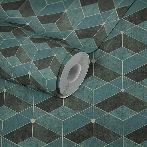 Livingwalls 3D Tapete Dunkelgrün 382023 Moderne Design Vliestapete für Wohnzimmer Grün Gold 10,05x0,53m Made in Germany