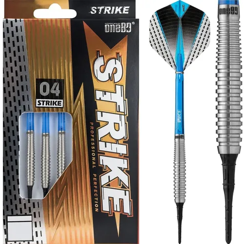 One80 Strike 04 Soft Tip Dartset 18g Silber - Hochwertiges Softdart-Set mit 18g Darts aus Wolfram für präzise Würfe. Ideal für Freizeit- und Wettkampfnutzung.