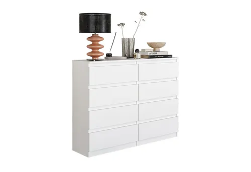 Furnica Kommode Gabriel Weiß Matt 120 cm mit 8 Schubladen - Praktische und stilvolle Kommode mit 8 geräumigen Schubladen für optimalen Stauraum. Ideal für Wohn- und Schlafzimmer, aus hochwertiger melaminbeschichteter Spanplatte gefertigt.