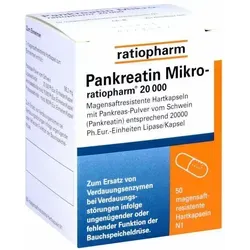 Pankreatin Mikro-ratiopharm 20000 - Arzneimittel zur Unterstützung der Verdauung bei exokriner Pankreasinsuffizienz, mit magensaftresistenten Mikrofilmtabletten für gezielte Enzymfreisetzung.