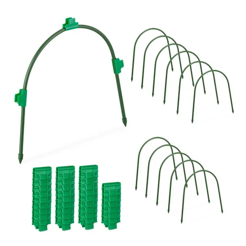 relaxdays Pflanztunnel 12er Set - Garten-Zubehör für individuelles Frühbeet, inklusive 40 Klammern zur einfachen Folienbefestigung. Ideal als Insekten- und Frostschutz für Hochbeete.