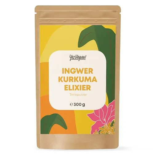 Yes Vegan Trinkpulver Ingwer Kurkuma 300g - Vielseitiges Trinkpulver aus Ingwer und Kurkuma, ideal für die tägliche Ergänzung. Inklusive Shaker für eine einfache Zubereitung. Perfekt für einen aktiven Lebensstil.