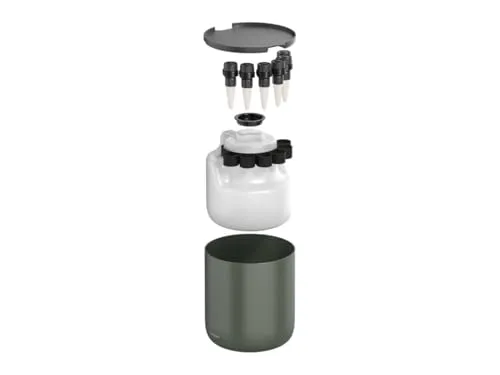 Fiskars Urban Plant Care Selbstbewässerungssystem, Automatische Pflanzenbewässerung, 4,4-l-Reservoir und 4 Keramikkegel, Pulverbeschichteter Stahl, Dunkelgrün/Schwarz, 1075319