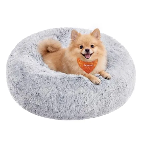 Feandrea Flauschiges Hundebett Donut, 60 cm Durchmesser - Hundebett mit langem Plüsch und herausnehmbarer Polsterung für besten Schlafkomfort, leicht zu reinigen und rutschfest – ideal für kleine Hunde und Katzen.
