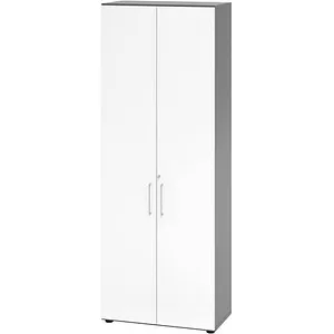 Hammerbacher Aktenschrank Serie 9 - abschließbar, Holz, 80x215,4x42cm, weiß/graphit - Büroschrank mit 6 Ordnerhöhen, abschließbaren Türen und 5 höhenverstellbaren Fachböden. Ideal für sichere und flexible Aufbewahrung im Büro.