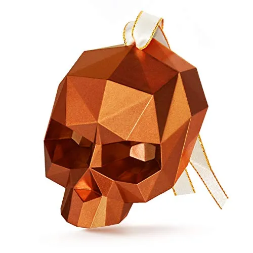 Totenkopf Skull Dekoration Halloween Schädel Ornament zum Aufhängen geometrisch Bronze Dunkel Gold 8cm Baumschmuck Fenster Deko (1)