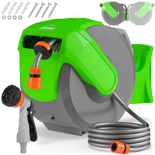 GARDEBRUK® Schlauchtrommel 20m mit Wandhalterung und Multifunktions-Handbrause