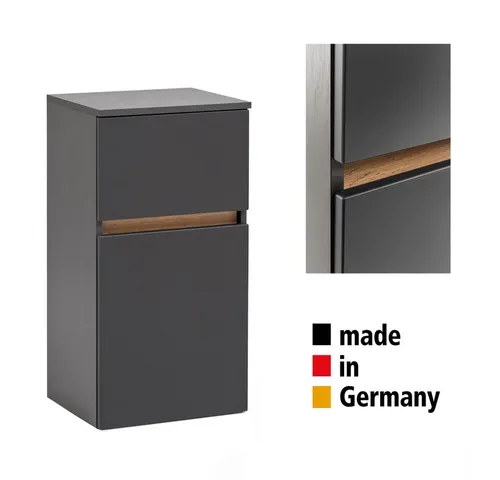 Lomadox Unterschrank VIDAGO-03 in Graphit mit Wotan Eiche Nb. - Moderne Unterschrank-Lösung 40 cm breit in graphit mit hochwertiger Baumkantenoptik. Qualitätsmöbel Made in Germany, mit Soft-Close-Funktion und flexibler Türmontage für individuelle Badgestaltung.