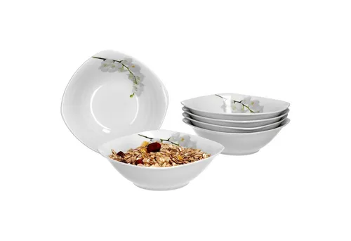 van Well Müslischale 6er Set Müsli- Salatschale Vanda weiße Orchidee 14,3cm, Porzellan