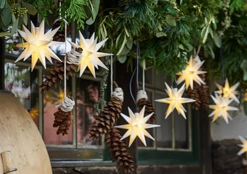 3D LED Lichterkette mit 9 weißen Sternen 12cm Weihnachtsstern Außenstern Sternenkette wetterfest für außen und innen 13m Kabel