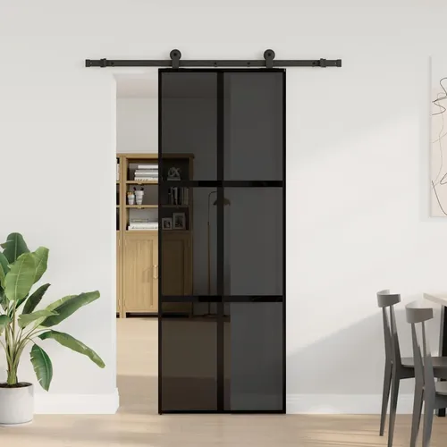 vidaXL Schiebetür mit Beschlag 76x205 cm aus Hartglas & Aluminium - Moderne Schiebetür für platzsparende Lösungen in deinem Zuhause. Langlebiges, gehärtetes Glas und stabiler Aluminiumrahmen sorgen für Robustheit und leises Gleiten.