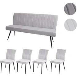 Esszimmer-Set HWC-K16, 4er-Set Stühle + Sitzbank - Elegante Essgruppe aus Samt und Metall, ideal für Esszimmer, Wohnzimmer oder Küche. Bequeme Form und abgerundete Ziernähte sorgen für Gemütlichkeit.