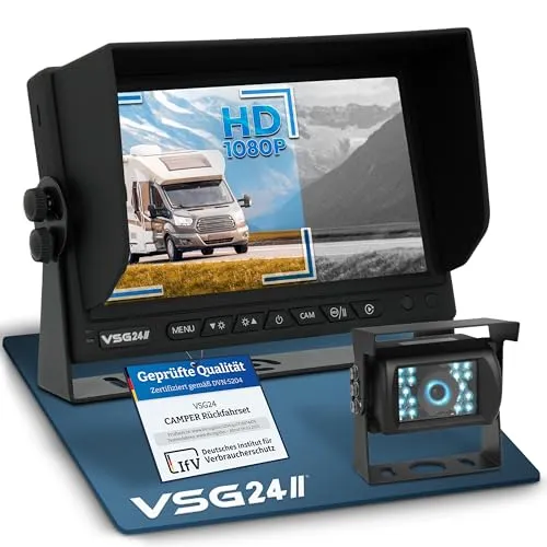 VSG24 Rückfahrkamera Set 7 Zoll HD für Wohnmobile und Transporter – 2 wasserdichte Kameras mit Nachtsicht