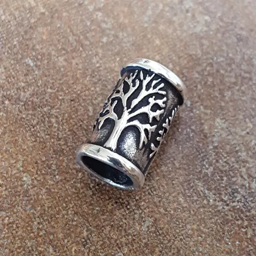 Mittelalterliche Bartperle Lebensbaum Silber, ca. 1,5 cm lang, Innen-Ø ca. 7 mm