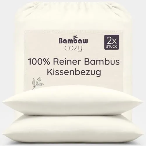 Bambaw Kopfkissenbezug Bambus 40x80 cm, 2-er Pack, Anti Allergie Bettwäsche, kühlender Kissenbezug Sommer, Bettwäsche Anti schwitzen, haarschonender Kissenbezug Bambus 40 x 80 cm (Elfenbein)