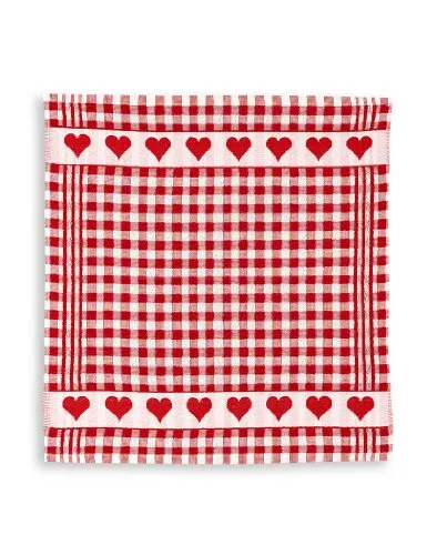 KRACHT, Geschirrtuch Frottier, Herzenkante, rot, Format 50/50, 100% Baumwolle