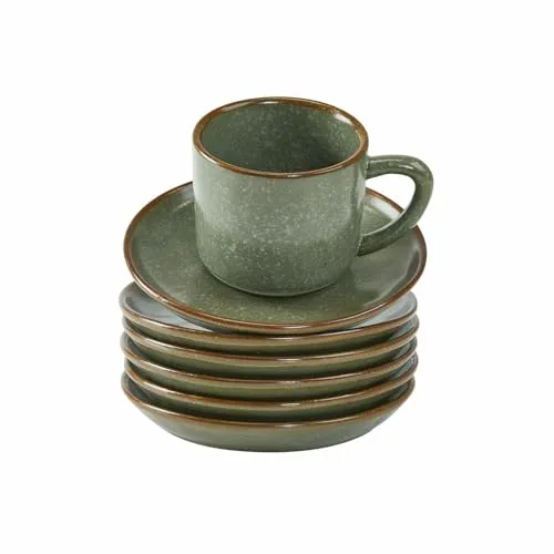 LOBERON Tasse mit Untertasse 6er Set Biarré - Mediterranes 6er Set mit reizvollem, unebenem Design aus glasiertem Steinzeug. Spülmaschinenfest und nachhaltig – ideal für stilvolle Tischaccessoires.