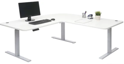Eck-Schreibtisch MCW-D40, elektrisch höhenverstellbar für Kinder - Kinderschreibtisch mit stufenloser Höhenverstellung, ideal für ergonomisches Arbeiten und kreatives Lernen. Memory-Funktion speichert 4 individuelle Positionen.