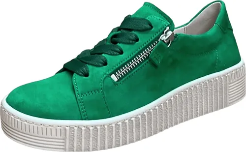 Gabor Plateau Schnürschuhe Damen 31373535333934 Grün 37 1/2 EU - Sneaker aus grünem Leder mit Reißverschluss und Schnürung, ideal für individuellen Tragekomfort dank OPTIFIT Wechselfußbett und BEST FITTING für breitere Auftrittsfläche.