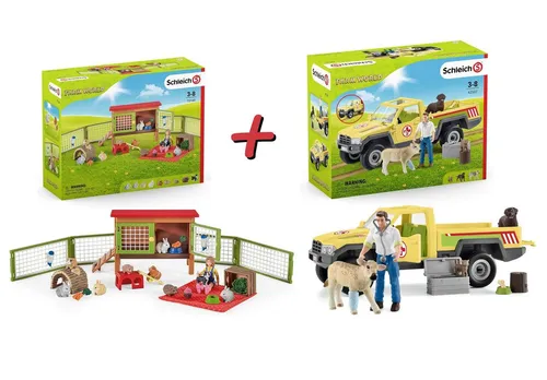 Schleich Farm World Set - Tierarztbesuch auf dem Bauernhof - Schleich Tierfiguren für kreatives Spiel, inklusive Tierarzt, Kälbchen und Pick-Up für spannende Abenteuer auf dem Bauernhof.