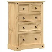 vidaXL Kommode Corona aus Kiefernholz 80x43x114 cm - Buffet aus massivem Kiefernholz mit 5 Schubladen für optimalen Stauraum, pflegeleicht und robust, ideal für rustikale Wohnräume.