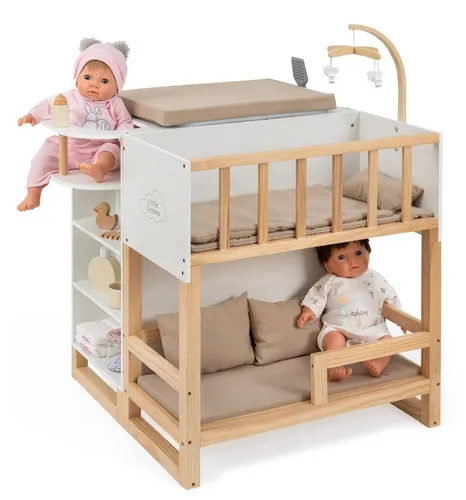 Ella Piet Großes Puppenpflegecenter Nursery 6in1 - Holz Puppenbett, Hochstuhl, Badewanne und Schrank, variabel und liebevoll gestaltet, ideal für kreative Spielstunden
