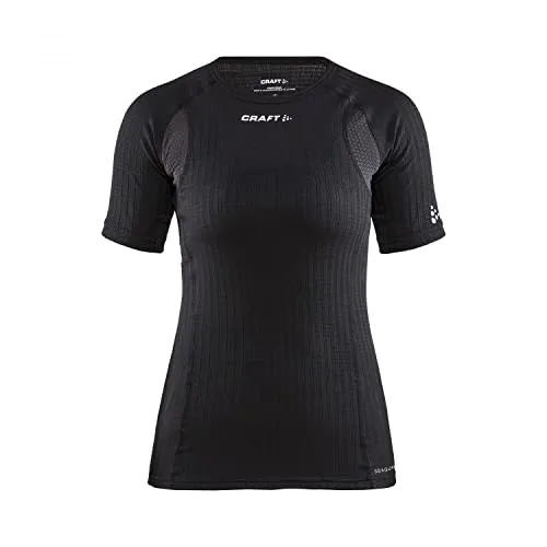 Craft Pro Active Extreme X Roundneck T-Shirt für Damen - Schwarz XL - Funktionsunterwäsche mit hervorragendem Temperaturmanagement und Feuchtigkeitstransport, ideal für intensive Winteraktivitäten. Hergestellt aus recyceltem Meeresplastik für Nachhaltigkeit.