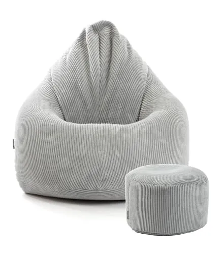 mokebo Sitzsack Der Tagträumer mit Hocker - Sitzsäcke aus hochwertigem Cordstoff, made in Germany, allergikerfreundlich und anpassbar für optimalen Komfort.