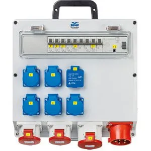as - Schwabe Wandverteiler anschlussfertig - Baustromverteiler 400V/32A mit USB - CEE-Verteilerdosen mit 5x Schuko, 2x CEE (400V/16A), 1x CEE (400V/32A) und 2x USB. Wetterfest (IP44) und ideal für Werkstätten, Garagen und Außenbereiche.