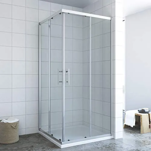 Duschkabine Eckeinstieg 70x70 x 185 cm Schiebetür Eckdusche Duschabtrennung Duschtrennwand Glaswand Duschwand Glas Duschtür Eck Dusche ESG Echtglas Sicherheitsglas ohne Duschtasse | AQUABATOS