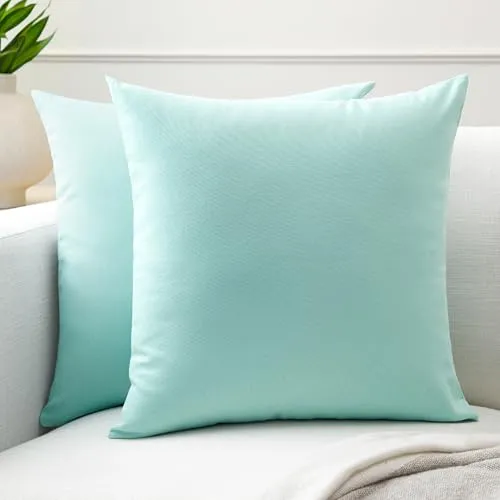 Encasa XO Baumwoll-Kissenbezüge, 2er-Set I 16x16 in (40x40 cm) - Eierblau I kein Einsatz I einfach Kissenbezüge I Maschinenwaschbar | Nur Innen benutzen