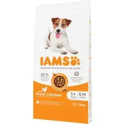 IAMS Hundefutter trocken mit Huhn - 12 kg für kleine und mittelgroße Hunde, 82% tierisches Protein für gesunde Vitalität und glänzendes Fell
