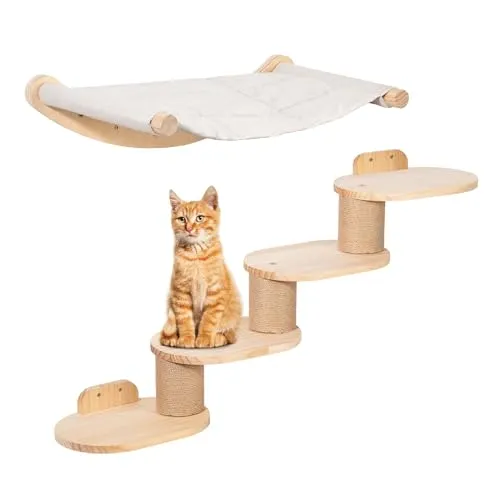 Todeco Kletterwand für Katzen - Aktivitätskratzbaum mit multifunktionalem Design: Klettern, Kratzen und Ausruhen in einem. Die bequeme Hängematte und der rutschfeste Filz sorgen für Sicherheit und Komfort, während die Wandmontage Platz spart.
