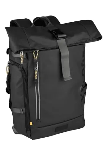 camel active Explore Herren Rucksack Rolltop Backpack - 26 L Schwarz, geräumig und nachhaltig mit gepolstertem Laptopfach und reflektierenden Reißverschlüssen
