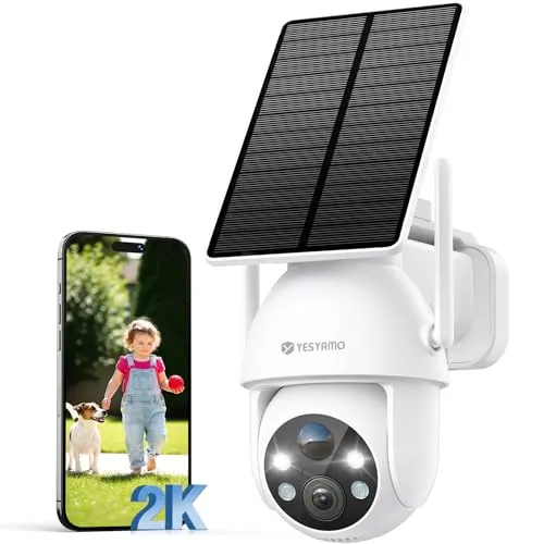 YESYAMO 2K Überwachungskamera Aussen Akku, 355°/90° Pan Tilt WLAN Kamera mit Farbnachtsicht, solar Kamera Überwachung außen, PIR Bewegungsmelder, Cloud/SD Storage, 2-Wege-Audio, 2,4 GHz WLAN (weiß)