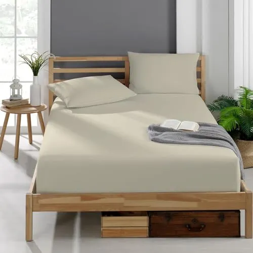 Veluna Home Premium Spannbettlaken 200x200 cm – Beige – 100% Baumwolle