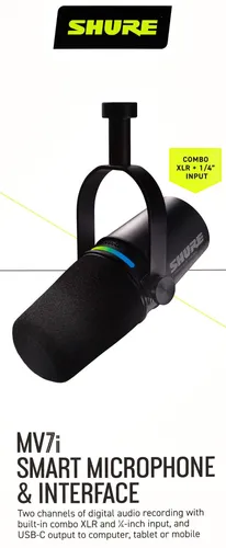 Shure MV7i Smart Podcast-Mikrofon mit Audio-Interface - Audio-Interface für klare Podcasts mit Auto-Level-Modus, Voice Isolation Technologie und anpassbarem LED-Touch-Panel. Ideal für professionelle Aufnahmen mit USB-C-Anschluss.