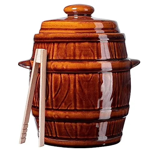 KADAX Steinzeugtopf Helios, 5L – Handgefertigter Gärtopf mit Deckel