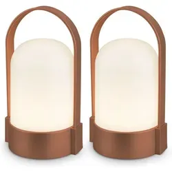 Briloner Asa 2er Set Led Tischlampe Kabellos, Dimmbar, Touch, Usb-c Aufladung, Ip44, Braun, 9x8x15,5 Cm