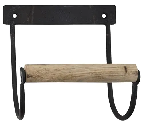 IB Laursen Toilettenpapierhalter m/Holzrolle, Metall, Schwarz, 14x14x8,5 cm, Wandmontage, Rechteckig