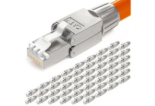 hb-digital 48x CAT7 Netzwerkstecker RJ45 - Schmal, geschirmt - Hochwertiger CAT7 Netzwerkstecker, ideal für DIY-Verbindungen. Bietet zuverlässige Leistung mit einfacher, werkzeugloser Montage und hoher Flexibilität bei der Kabelinstallation.