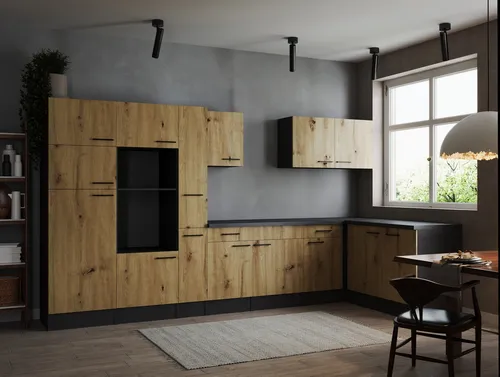 Respekta Eckküche Oliver in Eiche Artisan - Moderne Eckküche in Eiche Artisan, seitenverkehrt montierbar, mit 2 Schubladen. Ideal für platzsparende Küchenlösungen, nur wie abgebildet bestellbar. Maße: 370x172 cm.