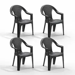Stapelstuhl Ischia Rattan-optik Anthrazit – 4er Set - 4er Set stapelbare Gartenstühle in Anthrazit – Pflegeleichter und wetterfester Kunststoff für entspannte Stunden im Freien. Ideal für Balkon und Terrasse!