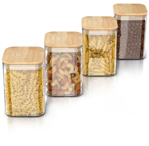 Arendo Aufbewahrungsbecher Glasbehälter-Set 4x 1,5 L - Vorratsgläser, luftdicht und hitzebeständig bis +400°C, ideal zur umweltfreundlichen Aufbewahrung von Lebensmitteln.