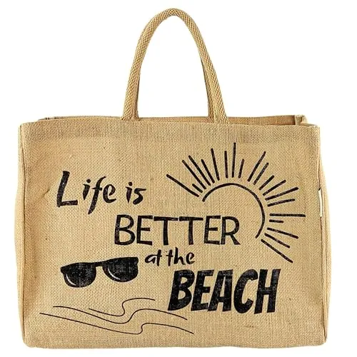 Domelo Einkaufskörbe. Bedruckte Einkaufstasche. Jute Tasche groß. Korbtasche, wasserabweisenden Strandtasche. Jutetaschen Shopper als Shopping bag. (Life on the Beach)