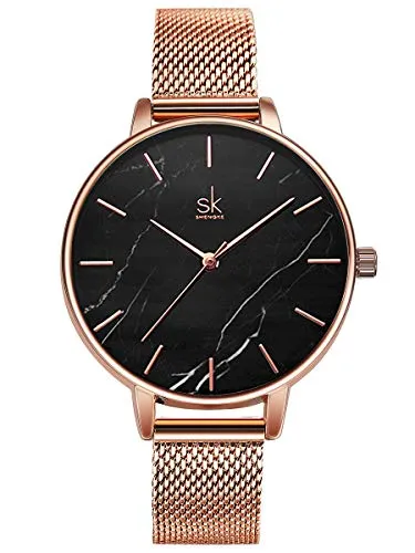 Alienwork Armbanduhr Damen Roségold Metall Mesh Armband - Elegante Damen-Digitaluhr mit ultra-flachem Design (8 mm), ideal für jeden Anlass. Angetrieben von einem japanischen Quarzwerk und gefertigt aus hochwertigem Edelstahl.