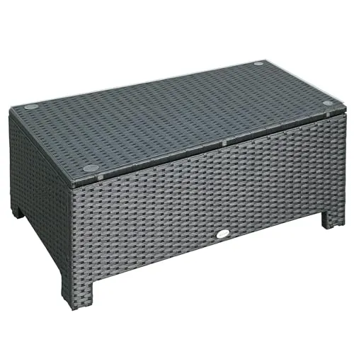 Outsunny Gartentisch 85x50x39 cm - Schwarz - Gartentisch aus wetterbeständigem Polyrattan, ideal für Poolpartys und Grillabende. Leicht und platzsparend, perfekt für jede Outdoor-Aktivität.