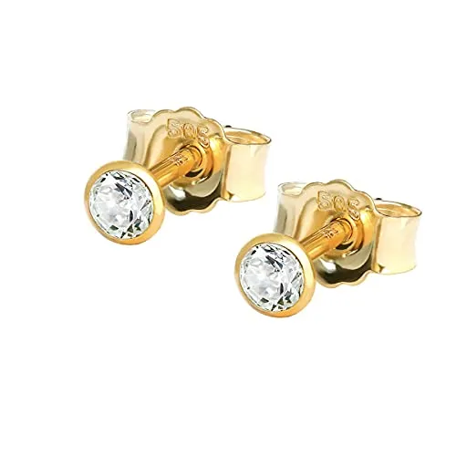 NKlaus Paar Ohrstecker 2,5mm Gelbgold 585 mit Zirkonia - Ohrringe für Damen | Elegantes Design aus 14 Karat Gold mit funkelnden Zirkonia, ideal für jeden Anlass und hohen Tragekomfort.