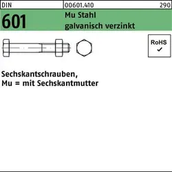 DIN 601 Sechskant-Schaftschraube M10x260 mit Mutter - 25 Stück - Sechskantmutter, aus robustem Stahl 4.6 galvanisch verzinkt für hohe Korrosionsbeständigkeit und Langlebigkeit.